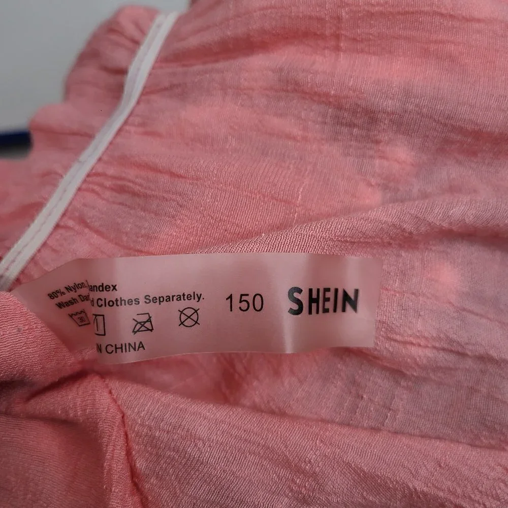Shein Coral Pink White Pompom Beach Cover Up Dress
